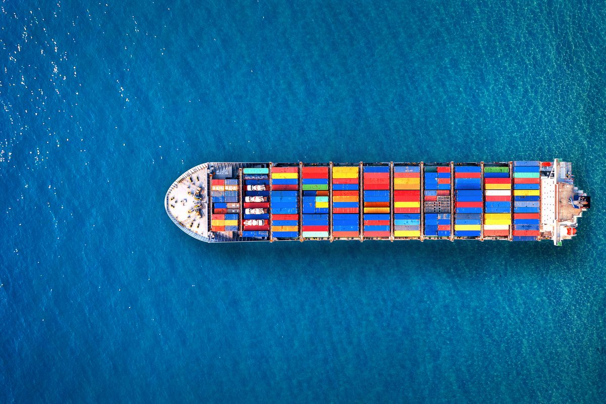 Container ship seen from above